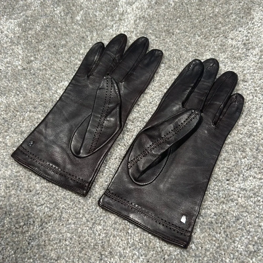 Roeckl Womens Dark‎ Brown Leather Gloves Perforated Pointelle Size Small